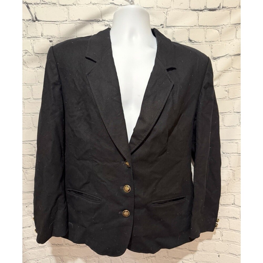 PENDLETON 100% Wool Sports Coat Blazer Womens SIze 16 Black Gold Button
